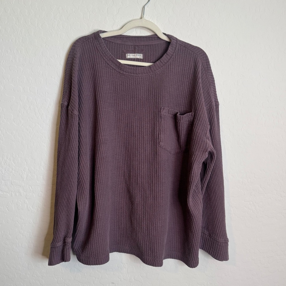 We The Free Free People Dawson Waffle Knit Thermal Pocket Top XL Oversized
